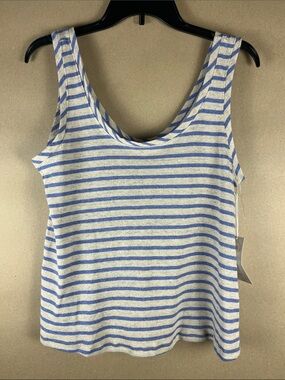 78&Sunny Striped Tank Top M Blue Oatmeal Scoop Neck NWT Made in USA Coastal